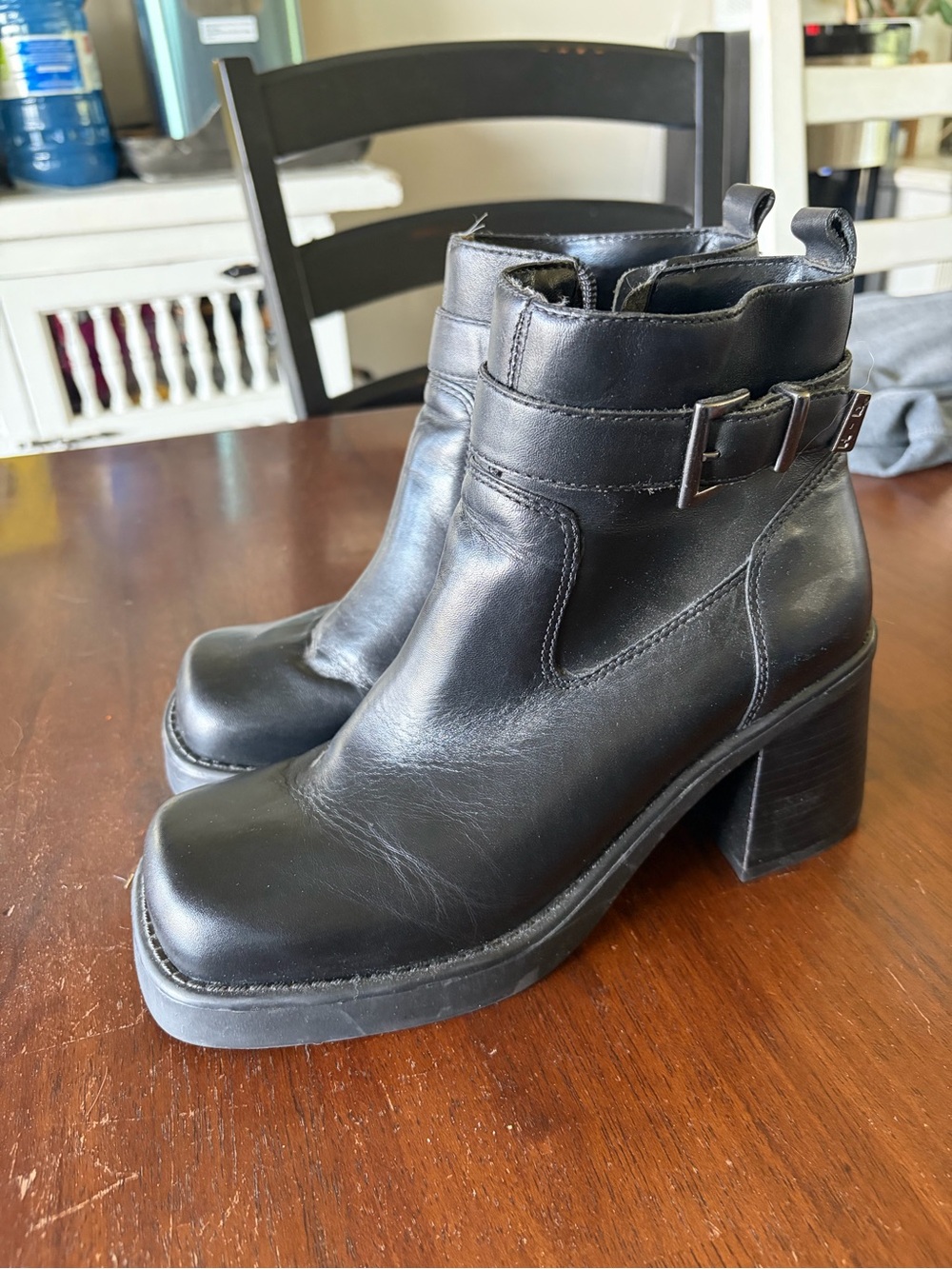 Harley Davidson Black Leather Platform Ankle Boots - Women